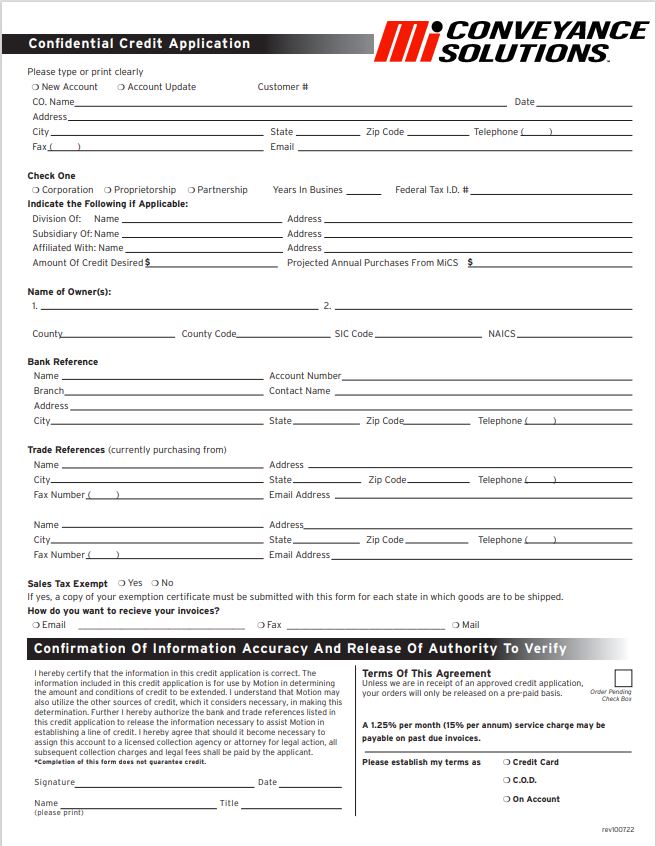 AG Belt Customer Credit Application