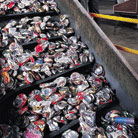 Recycling conveyor belt application shot moving soda pop cans